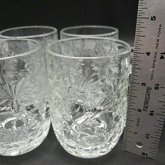 Princess House Fantasia Mugs Set of 4 Pressed Glass 4" 1965-2020 Floral - Picture 5 of 8